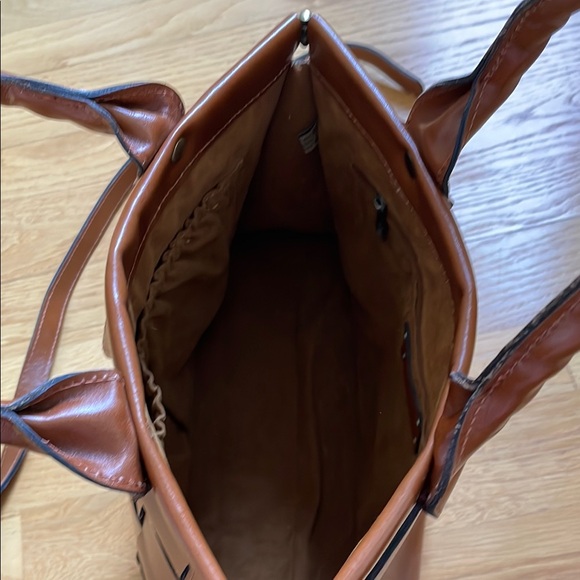 Patricia Nash Brown Leather Shoulder Bag Woven Design and magnetic closure - Picture 5 of 7